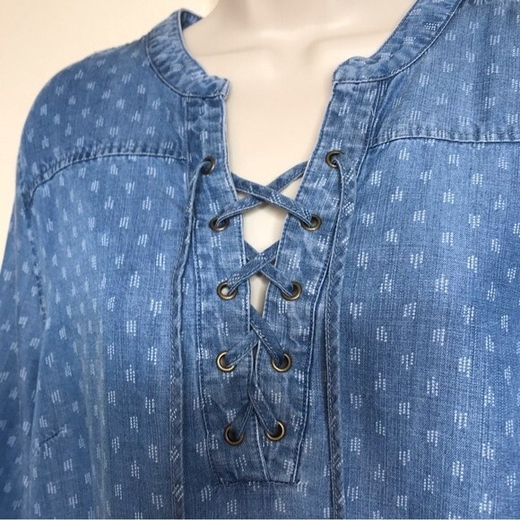 NWT Philosophy Blue Chambray Denim Tencel Lace Up Dress Tunic Women Size Large - Picture 2 of 13
